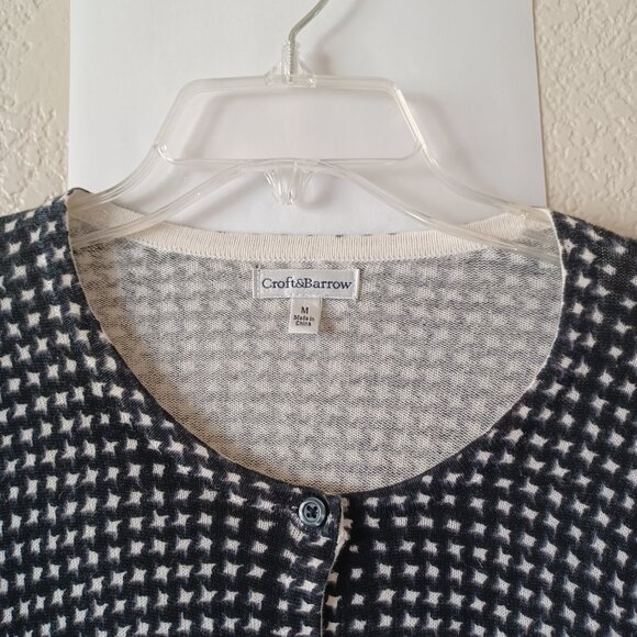 Croft & Barrow Black & White Houndstooth Cardigan Sweater, 100% Cotton, Large - Picture 3 of 12